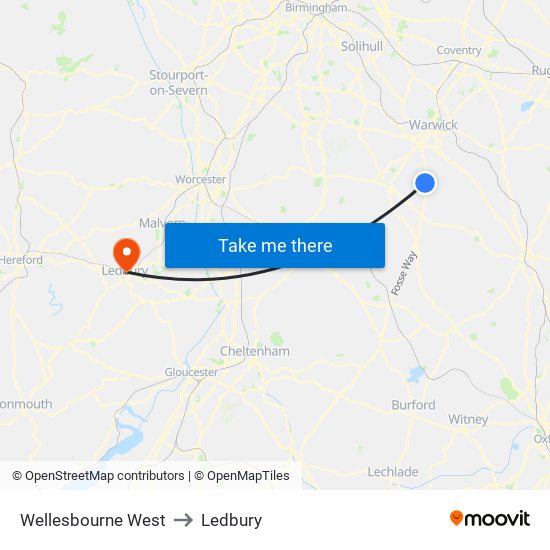 Wellesbourne West to Ledbury map