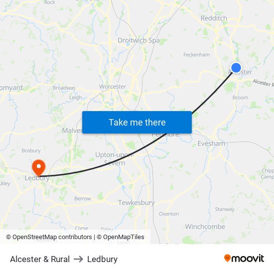 Alcester & Rural to Ledbury map