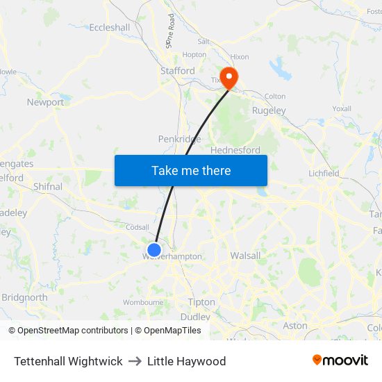 Tettenhall Wightwick to Little Haywood map