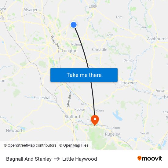 Bagnall And Stanley to Little Haywood map