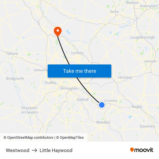 Westwood to Little Haywood map