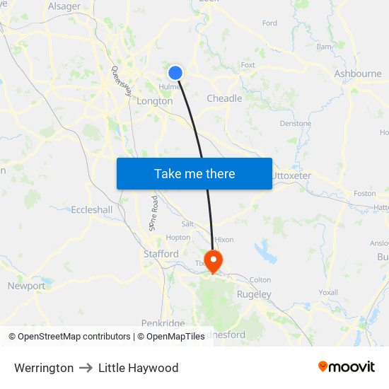 Werrington to Little Haywood map