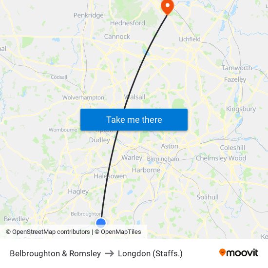 Belbroughton & Romsley to Longdon (Staffs.) map