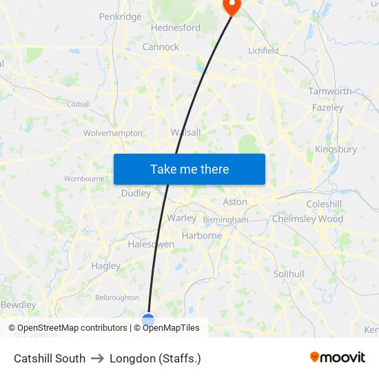 Catshill South to Longdon (Staffs.) map