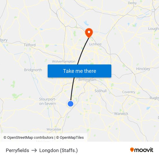 Perryfields to Longdon (Staffs.) map