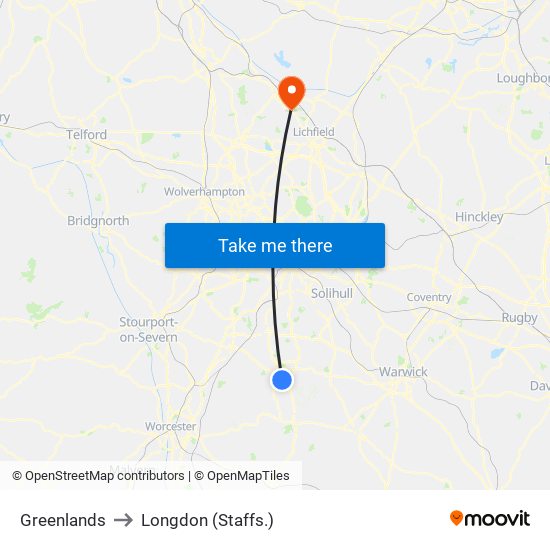 Greenlands to Longdon (Staffs.) map