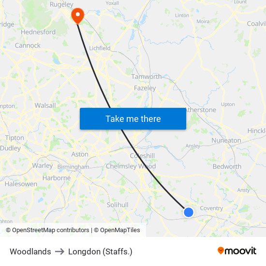 Woodlands to Longdon (Staffs.) map