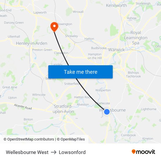 Wellesbourne West to Lowsonford map