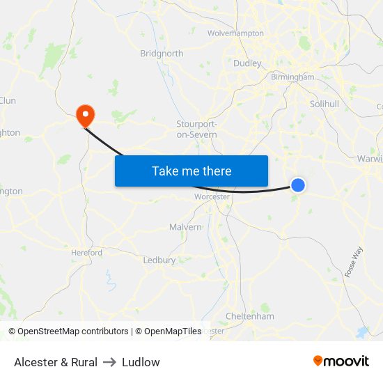 Alcester & Rural to Ludlow map