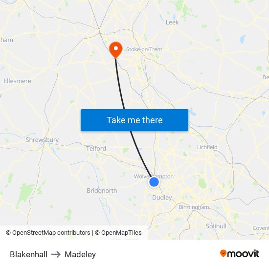 Blakenhall to Madeley map