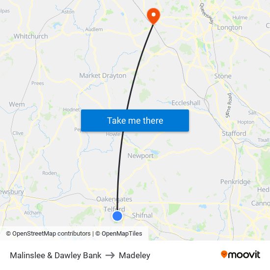Malinslee & Dawley Bank to Madeley map
