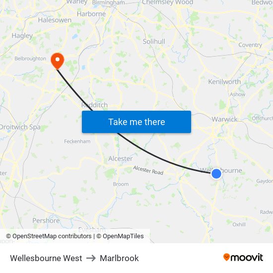 Wellesbourne West to Marlbrook map