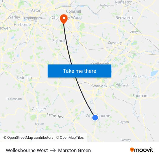 Wellesbourne West to Marston Green map
