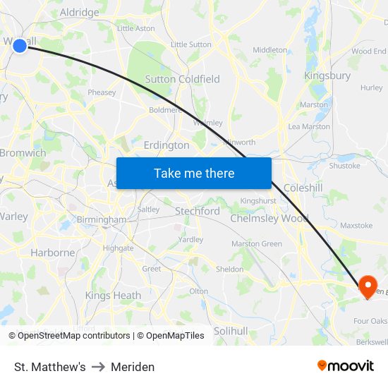 St. Matthew's to Meriden map