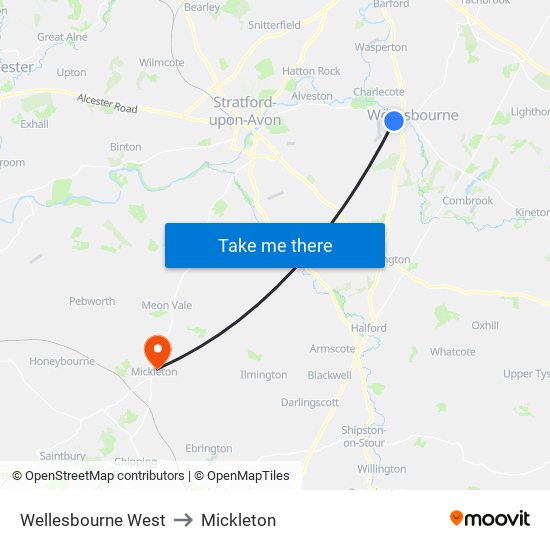 Wellesbourne West to Mickleton map