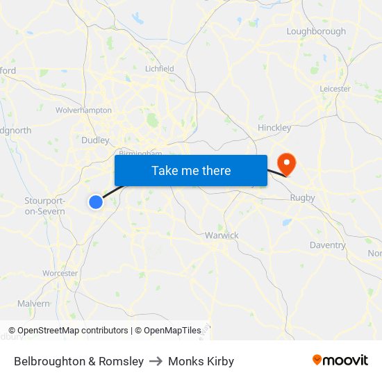 Belbroughton & Romsley to Monks Kirby map