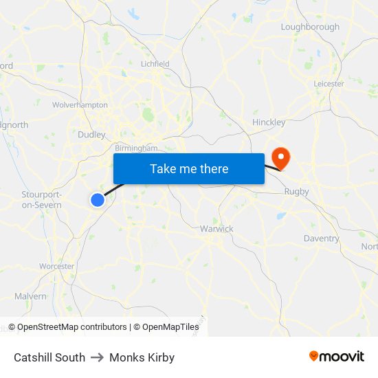 Catshill South to Monks Kirby map