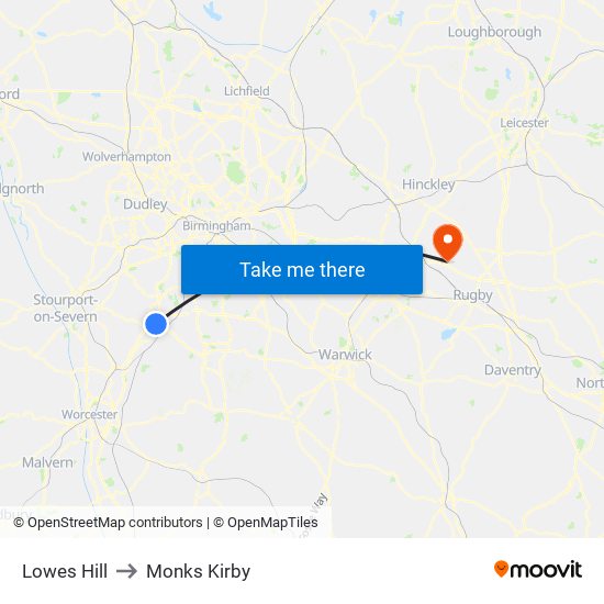 Lowes Hill to Monks Kirby map