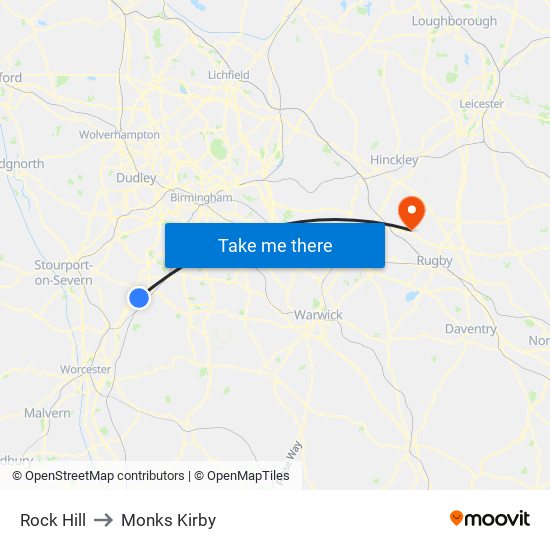 Rock Hill to Monks Kirby map