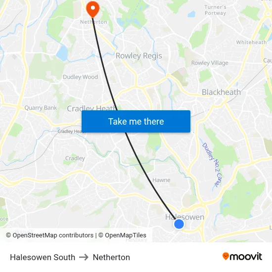 Halesowen South to Netherton map