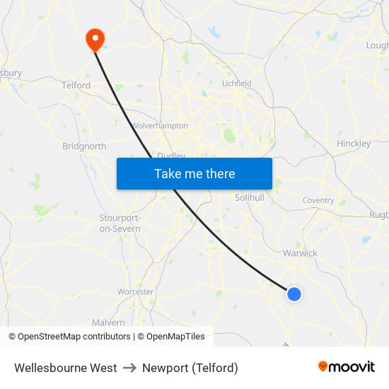 Wellesbourne West to Newport (Telford) map