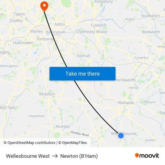 Wellesbourne West to Newton (B'Ham) map