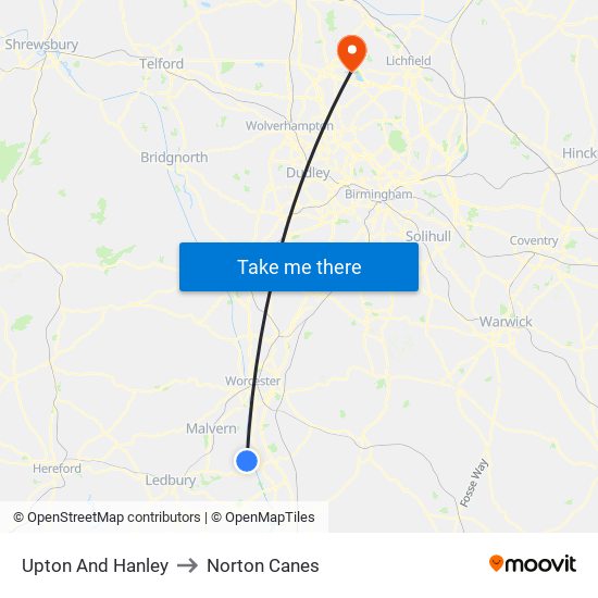 Upton And Hanley to Norton Canes map