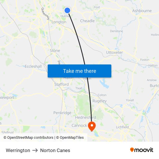 Werrington to Norton Canes map