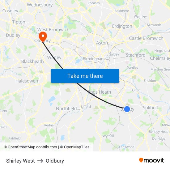 Shirley West to Oldbury map