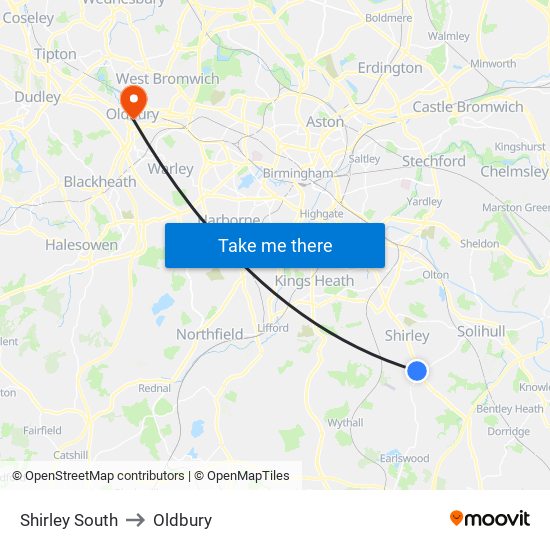 Shirley South to Oldbury map