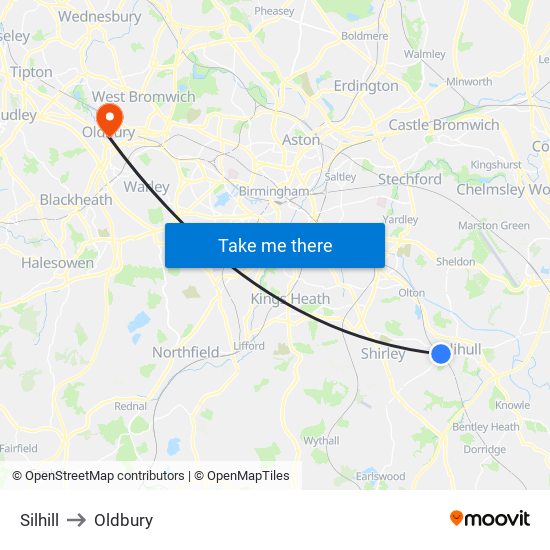 Silhill to Oldbury map
