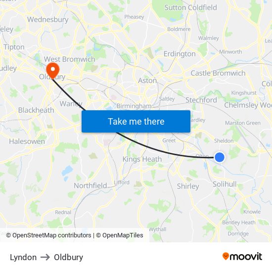 Lyndon to Oldbury map