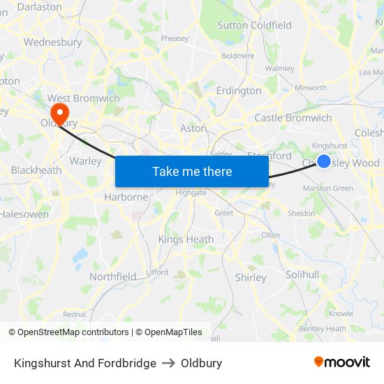 Kingshurst And Fordbridge to Oldbury map