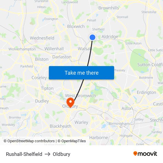Rushall-Shelfield to Oldbury map