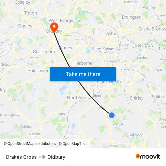 Drakes Cross to Oldbury map