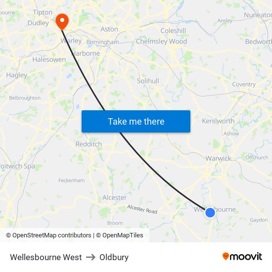 Wellesbourne West to Oldbury map