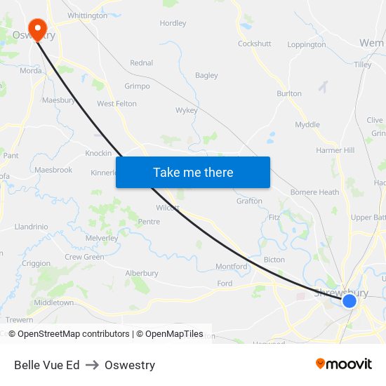 Belle Vue Ed to Oswestry map