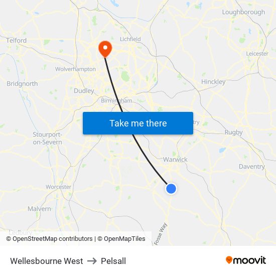 Wellesbourne West to Pelsall map