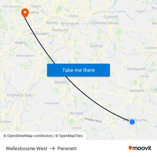 Wellesbourne West to Pensnett map