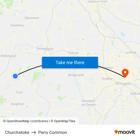 Churchstoke to Perry Common map