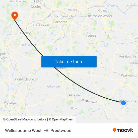 Wellesbourne West to Prestwood map