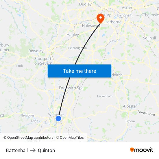 Battenhall to Quinton map