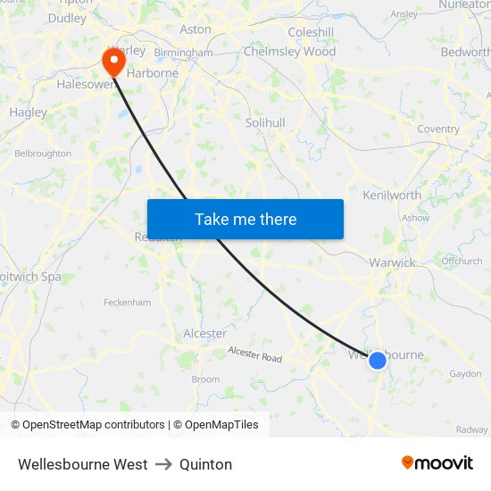 Wellesbourne West to Quinton map