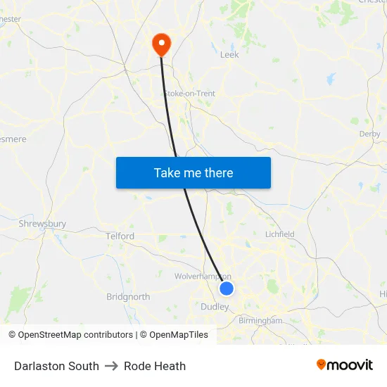 Darlaston South to Rode Heath map
