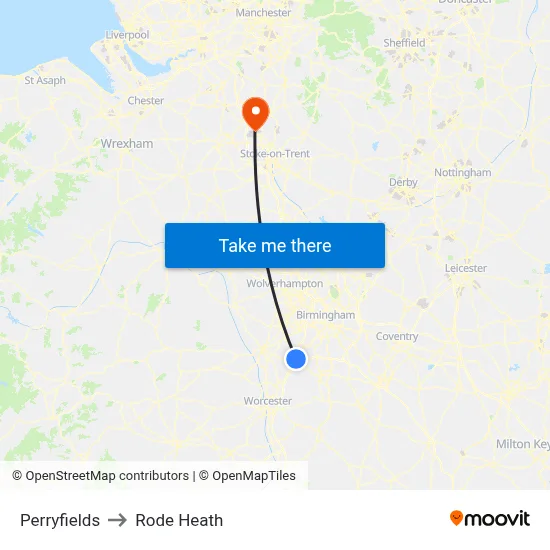 Perryfields to Rode Heath map
