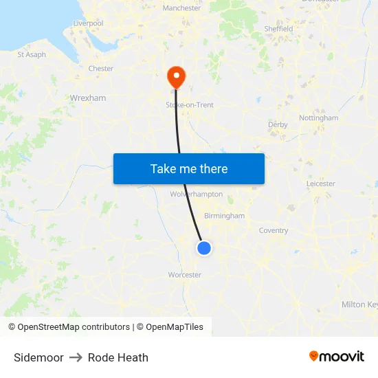 Sidemoor to Rode Heath map