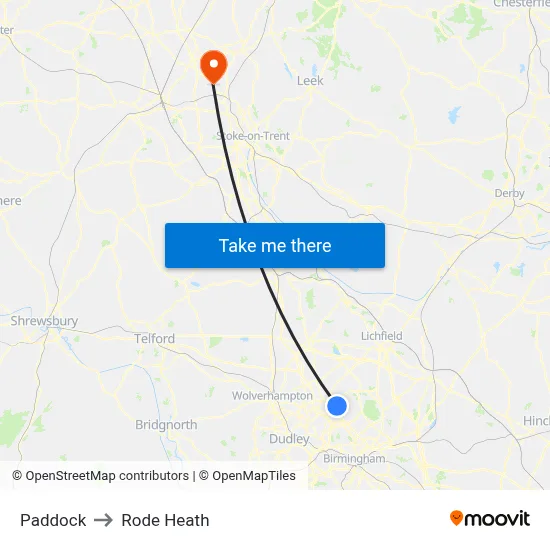 Paddock to Rode Heath map