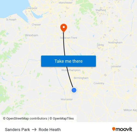 Sanders Park to Rode Heath map