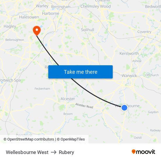 Wellesbourne West to Rubery map
