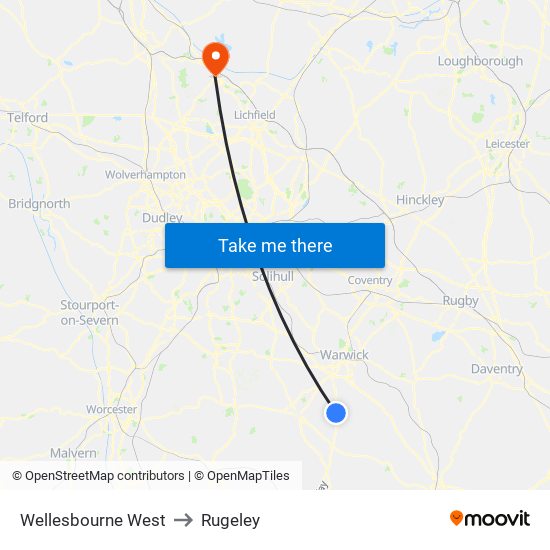 Wellesbourne West to Rugeley map